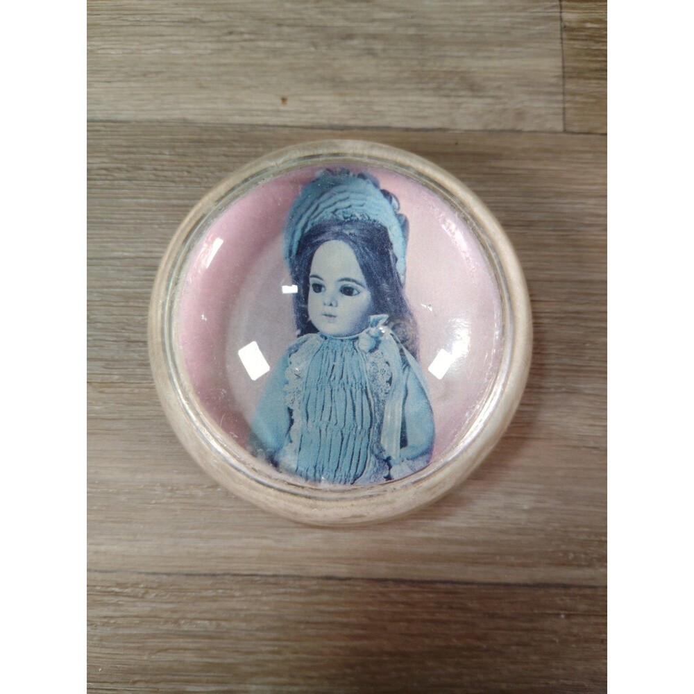 Vintage Half Dome Paper Weight With Picture Of Girl Inside